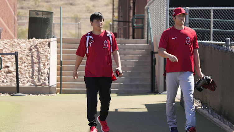 Mar 14, 2022; Tempe, AZ, USA; Shohei Ohtani, Ippei Mizuhara, LA Angels