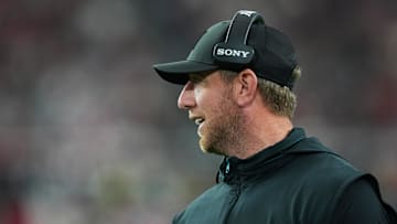 Nov 23, 2025; Glendale, Arizona, USA; Jacksonville Jaguars head coach Liam Coen looks on during the third quarter against the Arizona Cardinals at State Farm Stadium. 