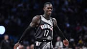 Dec 1, 2024; Brooklyn, New York, USA; Brooklyn Nets guard Dennis Schroder (17) reacts during the second half against the Orlando Magic at Barclays Center. Mandatory Credit: John Jones-Imagn Images