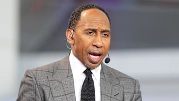 Oct 23, 2024; Inglewood, California, USA; Stephen A. Smith (Stephen Smith) on the ESPN NBA Countdown live set at Intuit Dome. Mandatory Credit: Kirby Lee-Imagn Images