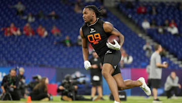 Mar 1, 2025; Indianapolis, IN, USA; Missouri wideout Luther Burden III (WO09) during the 2025 NFL Combine at Lucas Oil Stadium. Mandatory Credit: Kirby Lee-Imagn Images