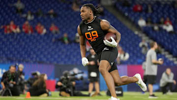 Mar 1, 2025; Indianapolis, IN, USA; Missouri wideout Luther Burden III (WO09) during the 2025 NFL Combine at Lucas Oil Stadium. Mandatory Credit: Kirby Lee-Imagn Images