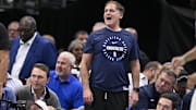 Oct 7, 2024; Dallas, Texas, USA; Mark Cuban looks on during the game between the Dallas Mavericks and the Memphis Grizzlies at American Airlines Center. Mandatory Credit: Jerome Miron-Imagn Images