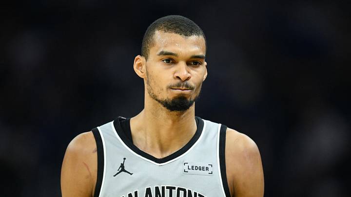 Feb 11, 2026; San Francisco, California, USA; San Antonio Spurs forward Victor Wembanyama (1) looks on against the Golden State Warriors in the first quarter at Chase Center. Mandatory Credit: Eakin Howard-Imagn Images