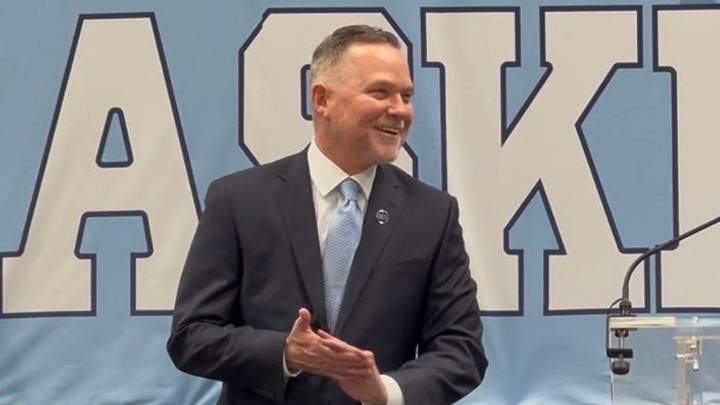 UNC basketball coach Michael Malone during his introductory press conference on April 7, 2026, inside the Smith Center.