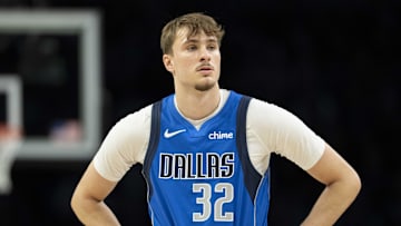 Nov 17, 2025; Minneapolis, Minnesota, USA; Dallas Mavericks forward Cooper Flagg (32) looks on against the Minnesota Timberwolves in the first half at Target Center. Mandatory Credit: Jesse Johnson-Imagn Images