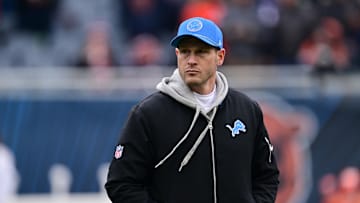 Dec 22, 2024; Chicago, Illinois, USA; Detroit Lions offensive coordinator Ben Johnson before a game against the Chicago Bears at Soldier Field. Mandatory Credit: Daniel Bartel-Imagn Images