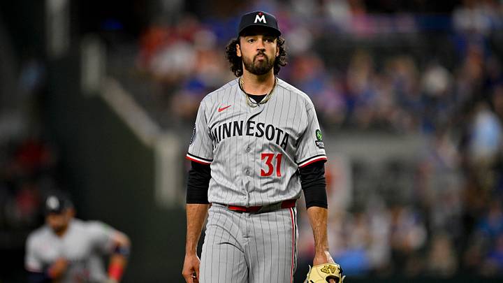 Jun 18, 2026; Arlington, Texas, USA; Minnesota Twins relief pitcher Justin Lawrence (31) comes off the field after he pitches against the Texas Rangers during the sixth inning at Globe Life Field. Mandatory Credit: Jerome Miron-Imagn Images