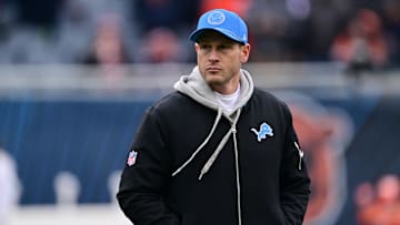 Dec 22, 2024; Chicago, Illinois, USA; Detroit Lions offensive coordinator Ben Johnson before a game against the Chicago Bears at Soldier Field. Mandatory Credit: Daniel Bartel-Imagn Images