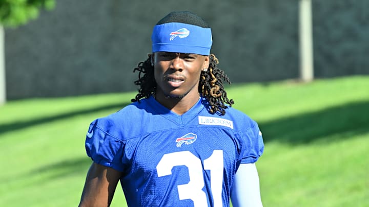 Jul 23, 2025; Rochester, NY, USA; Buffalo Bills cornerback Maxwell Hairston (31) enters the field during training camp at St. John Fisher University. Mandatory Credit: Mark Konezny-Imagn Images