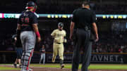 Jul 30, 2024; Phoenix, Arizona, USA; Arizona Diamondbacks third base Eugenio Suárez (28) runs the bases after hitting a two run home run against the Washington Nationals during the first inning at Chase Field.