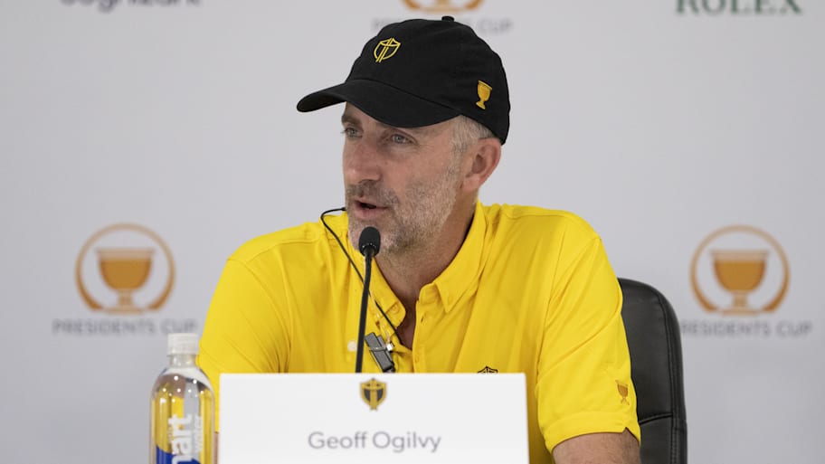International Team assistant captain Geoff Ogilvy addresses the media during a practice day for the Presidents Cup.