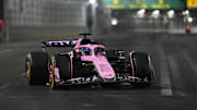 Nov 21, 2024; Las Vegas, Nevada, USA; BWT Alpine F1 Team driver Esteban Ocon of France (31) drives during practice for the Formula 1 Heineken Silver Las Vegas Grand Prix at the Las Vegas Circuit. Mandatory Credit: Lucas Peltier-Imagn Images
