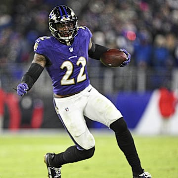 Jan 4, 2025; Baltimore, Maryland, USA; Baltimore Ravens running back Derrick Henry
