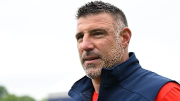 Jun 9, 2025; Foxborough, MA, USA; New England Patriots head coach Mike Vrabel leaves the practice fields after minicamp at Gillette Stadium. Mandatory Credit: Eric Canha-Imagn Images