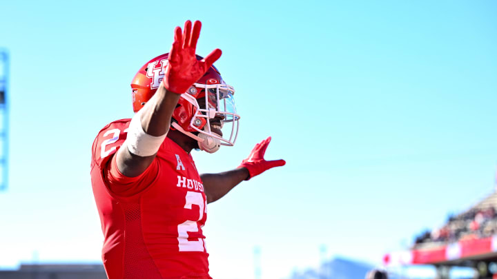 Nov 12, 2022; Houston, Texas, USA; Houston Cougars defensive back Art Green (23) reacts during the