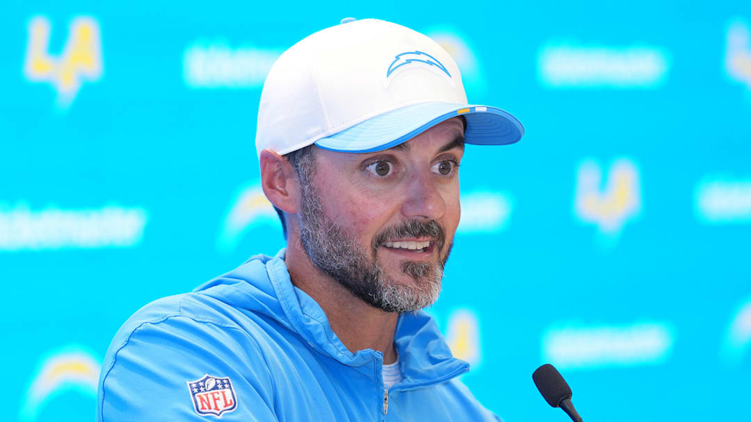 Aug 7, 2025; El Segundo, CA, USA; Los Angeles Chargers defensive coordinator Jesse Minter at press conference during training camp at The Bolt. Mandatory Credit: Kirby Lee-Imagn Images