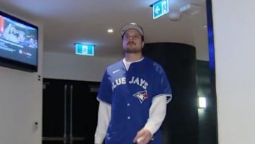 Toronto Maple Leafs captain Auston Matthews wore a Blue Jays jersey in celebration of the team's World Series berth.