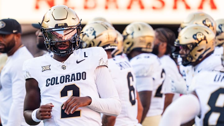 Sep 7, 2024; Lincoln, Nebraska, USA; Colorado Buffaloes quarterback Shedeur Sanders (2) warms up before the game against the Nebraska Cornhuskers at Memorial Stadium. Mandatory Credit: Dylan Widger-Imagn Images