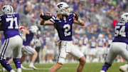 Kansas State quarterback Avery Johnson (2) throws a pass against Rutgers during second half of the Rate Bowl at Chase Field on Dec. 26, 2024, in Phoenix.
