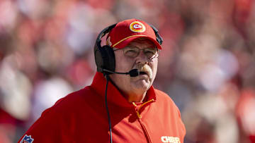 October 20, 2024; Santa Clara, California, USA; Kansas City Chiefs head coach Andy Reid before the game against the San Francisco 49ers at Levi's Stadium. Mandatory Credit: Kyle Terada-Imagn Images