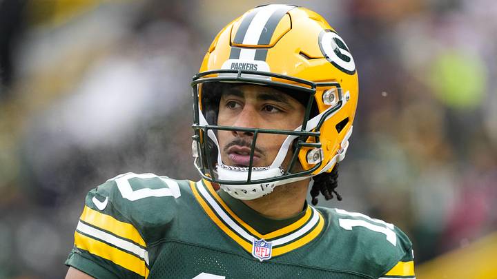 Jan 5, 2025; Green Bay, Wisconsin, USA;  Green Bay Packers quarterback Jordan Love (10) during warmups prior to the game against the Chicago Bears at Lambeau Field. Mandatory Credit: Jeff Hanisch-Imagn Images