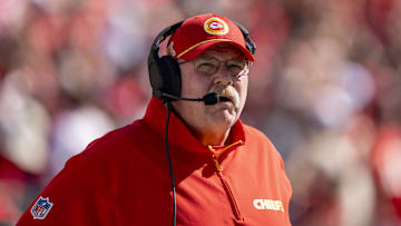 October 20, 2024; Santa Clara, California, USA; Kansas City Chiefs head coach Andy Reid before the game against the San Francisco 49ers at Levi's Stadium. Mandatory Credit: Kyle Terada-Imagn Images