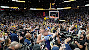 Jun 12, 2023; Denver, Colorado, USA; Denver Nuggets center Nikola Jokic (15) celebrates with his family after winning the 2023 NBA Finals against the Miami Heat at Ball Arena. Mandatory Credit: Kyle Terada-Imagn Images