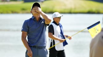 Collin Morikawa reacts after missing a putt on Sunday.