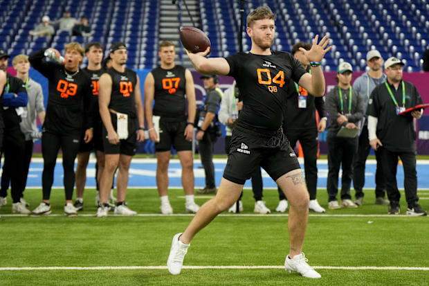 Texas quarterback Quinn Ewers (QB04) during the 2025 NFL Combine.