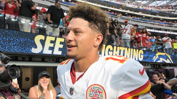 Sep 29, 2024; Inglewood, California, USA;  Kansas City Chiefs quarterback Patrick Mahomes (15) leaves the field following the game against the Los Angeles Chargers at SoFi Stadium. Mandatory Credit: Jayne Kamin-Oncea-Imagn Images