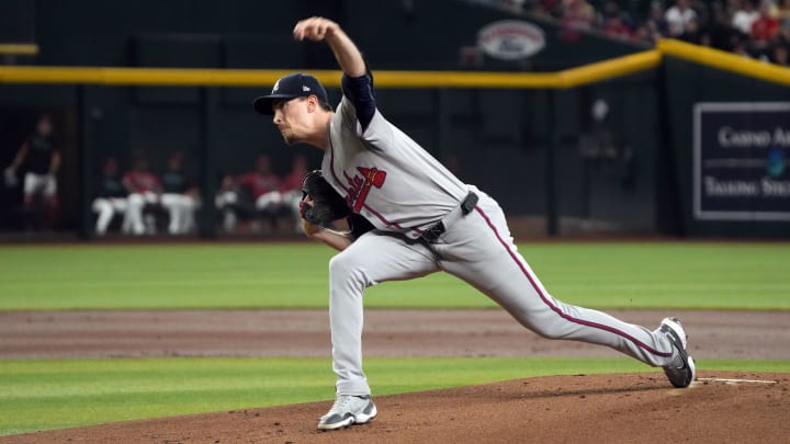 Jul 11, 2024; Phoenix, Arizona, USA; Atlanta Braves pitcher Max Fried (54) throws against the Arizona Diamondbacks in the first inning at Chase Field. Mandatory Credit: Rick Scuteri-USA TODAY Sports