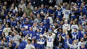 Indianapolis Colts fans boo officials Sunday, Nov. 30, 2025, during a game against the Houston Texans at Lucas Oil Stadium in Indianapolis.