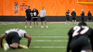 Cincinnati Bengals head coach Zac Taylor, Director of Player Personnel Duke Tobin and defensive