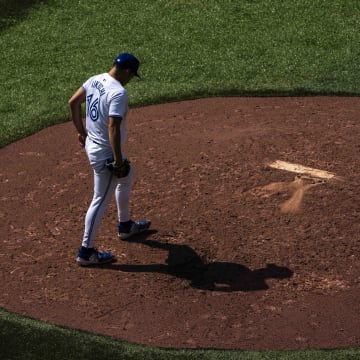 Toronto Blue Jays pitcher Yusei Kikuchi (16) takes the mound against the Detroit Tigers during the fourth inning at Rogers Centre on July 20.
