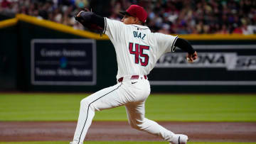 Diamondbacks pitcher Yilber Diaz (45) pitches in the fourth inning during a game against the Blue Jays at Chase Field in Phoenix on Saturday, July 13, 2024.