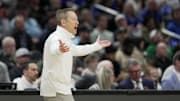 Mar 21, 2025; Seattle, WA, USA; Colorado State Rams head coach Niko Medved reacts during the first half against Memphis Tigers at Climate Pledge Arena. Mandatory Credit: Stephen Brashear-Imagn Images