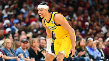 Indiana Pacers guard Andrew Nembhard (2) during a playoff game against the Cleveland Cavaliers.