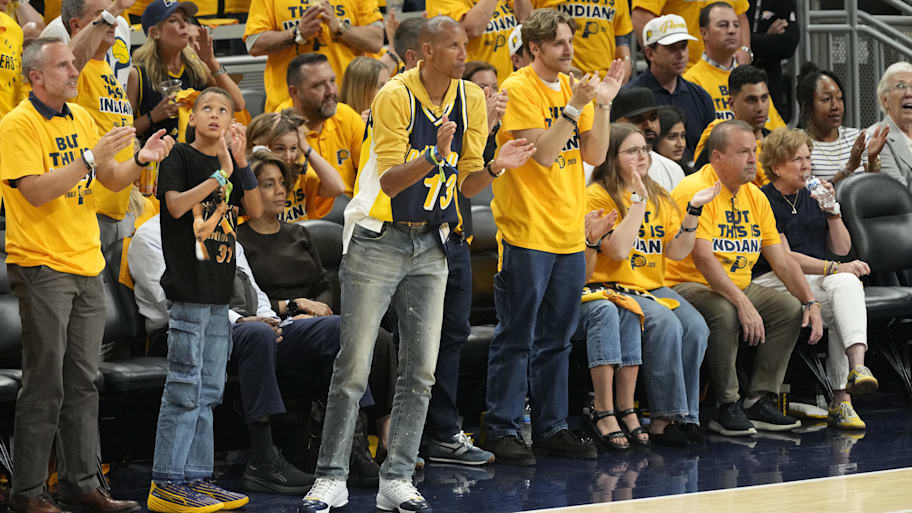 Reggie Miller and his kids enjoyed watching the Pacers beat the Thunder in Game 3 of the NBA Finals on Wednesday night.  | Kyle Terada-Imagn Images