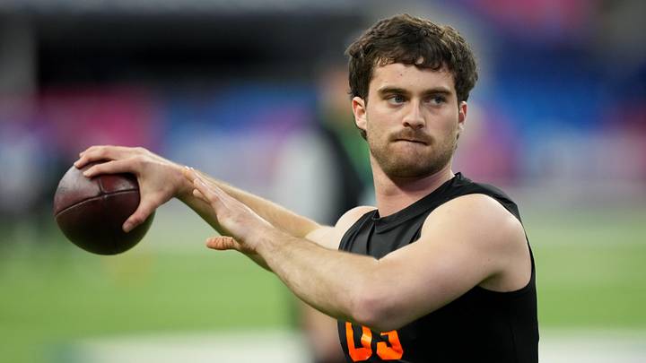 Feb 28, 2026; Indianapolis, IN, USA; Illinois quarterback Luke Altmyer (QB03) during the NFL Scouting Combine.