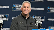 Purdue Boilermakers head coach Matt Painter answers questions from the media