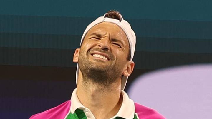 Grigor Dimitrov reacts after a match point