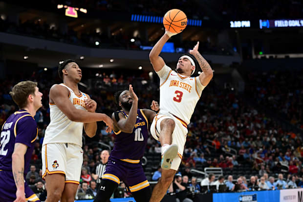 Cyclones guard Tamin Lipsey shoots against Lipscomb guard Gyasi Powell.