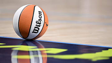 Jun 27, 2025; Dallas, Texas, USA; A view of a Wilson WNBA basketball during the game between the Dallas Wings and the Indiana Fever at the American Airlines Center. Mandatory Credit: Jerome Miron-Imagn Images