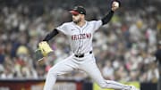 July 5, 2024; San Diego, California, USA; Arizona Diamondbacks relief pitcher Joe Jacques (55) pitches during the sixth inning against the Arizona Diamondbacks at Petco Park. Mandatory Credit: Denis Poroy-Imagn Images