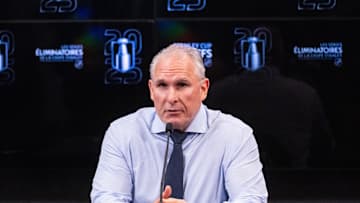 May 1, 2025; Ottawa, Ontario, CAN; Toronto Maple Leafs head coach Craig Berube speaks to the media following the team win against the Ottawa Senators in game six of the first round of the 2025 Stanley Cup Playoffs at Canadian Tire Centre. 