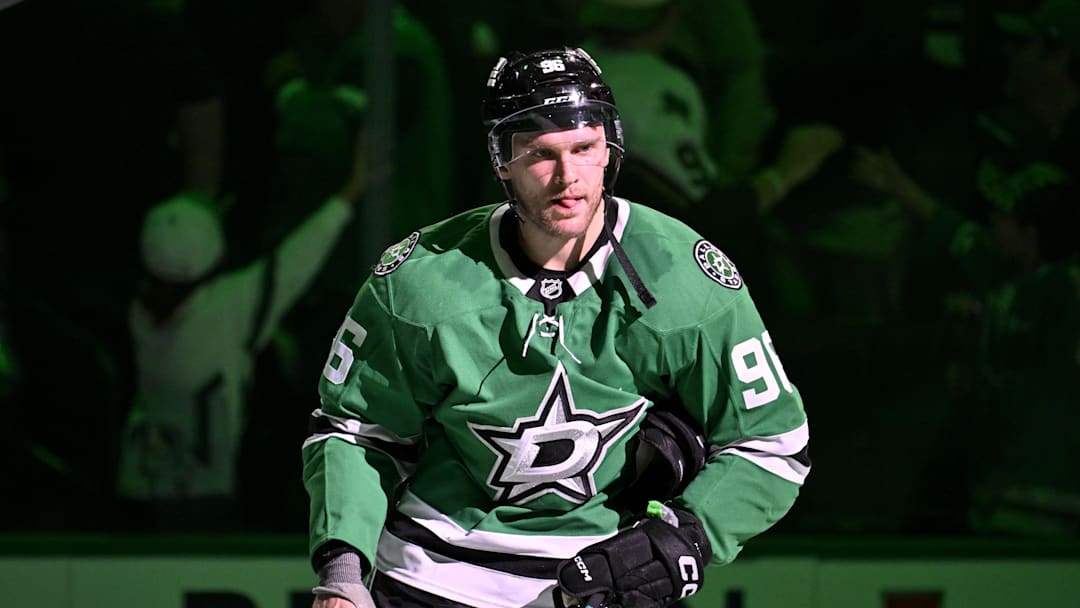 Nov 4, 2025; Dallas, Texas, USA; Dallas Stars right wing Mikko Rantanen (96) skates off the ice after the Stars defeat the Edmonton Oilers at the American Airlines Center. Mandatory Credit: Jerome Miron-Imagn Images