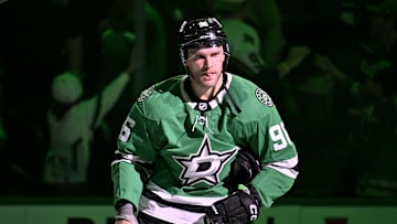 Nov 4, 2025; Dallas, Texas, USA; Dallas Stars right wing Mikko Rantanen (96) skates off the ice after the Stars defeat the Edmonton Oilers at the American Airlines Center. Mandatory Credit: Jerome Miron-Imagn Images