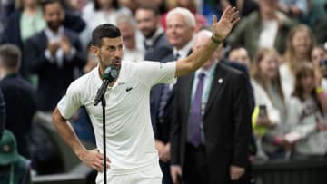 Djokovic addressed the Wimbledon crowd after his straight-set victory over Holger Rune. 