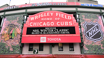 Dec 31, 2024; Chicago, Illinois, USA; Fans arrive before the Winter Classic between the Chicago Blackhawks and the St. Louis Blues at Wrigley Field. Mandatory Credit: Daniel Bartel-Imagn Images